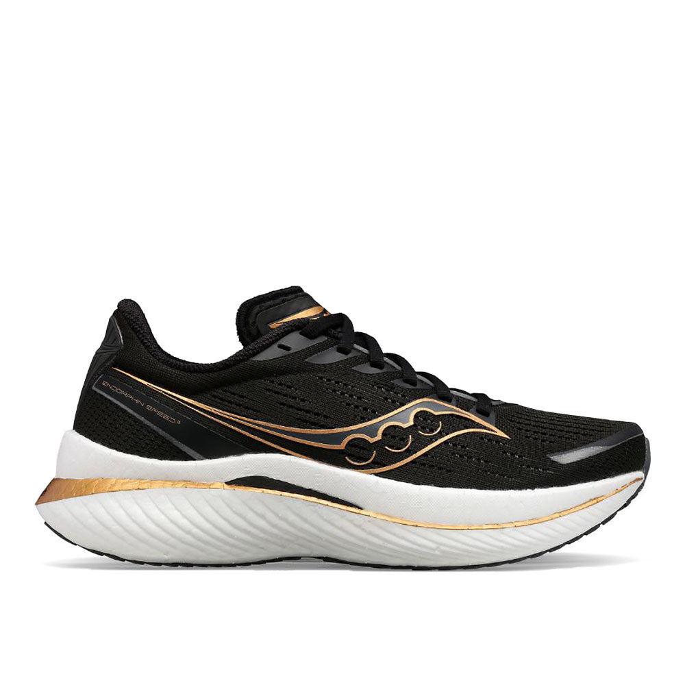 Women's Saucony Endorphin Speed 3, Black/Goldstruck, 9 B Medium