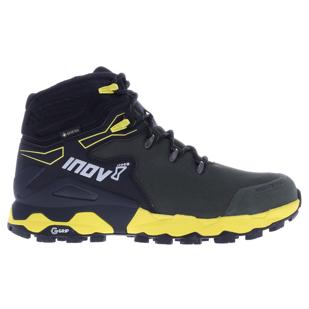 Men's Inov8 Roclite Pro G 400 GTX V2, Olive/Black/Yellow, 11 D Medium